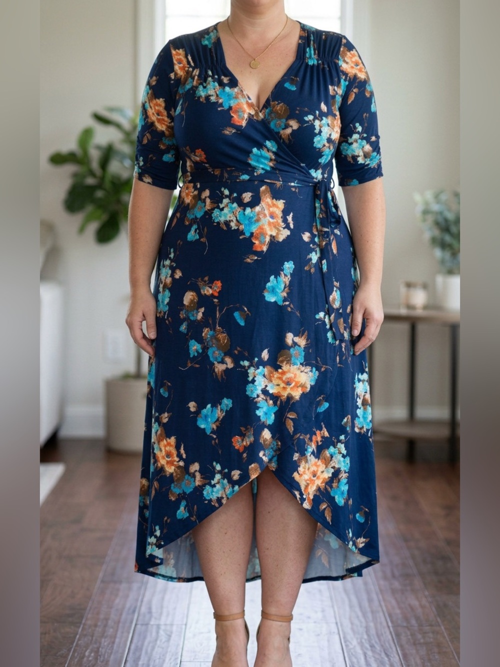 Kiyonna Blue Floral Wrap Dress Maxi Dress size 5X